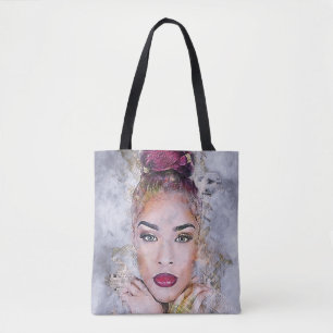 Tote Bag Femme Lady Face Lip Eye Lipe Papier Peinture Nouve