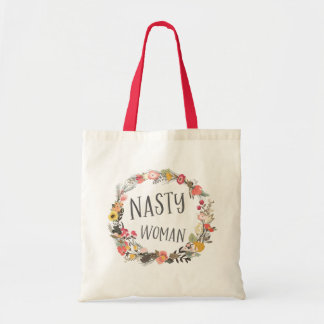 Tote Bag Femme Nasty Whimsical Floral Wreath Typograpie Art