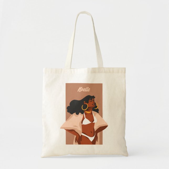 Tote Bag Femme noire, Bikini blanc, Prêt plage (Devant)