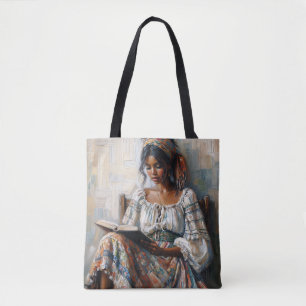 Tote Bag Femme noire bohème lisant