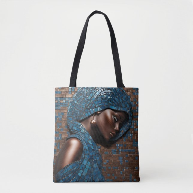Tote Bag Femme noire Mosiac Blue Copper Fourre-tout (Devant)