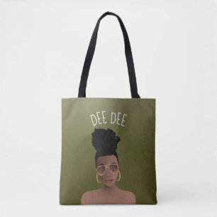 Tote Bag Femme noire, Nuances d'or & High Bun, Vert olive