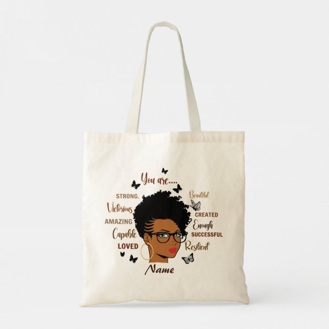Tote Bag Femme noire personnalisée Fille Afro (Dos)
