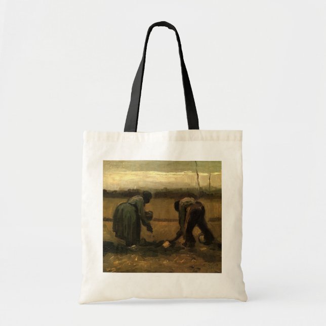 Tote Bag Femme paysanne plantant de la pomme de terre par V (Devant)