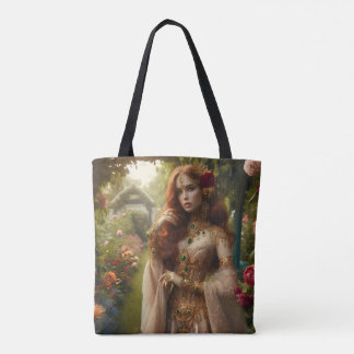 Tote Bag Femme préraphaélite dorée 2 dans un jardin