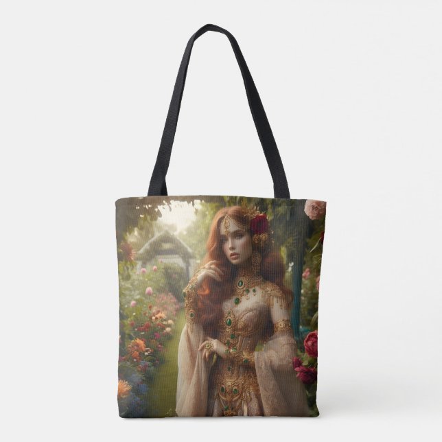 Tote Bag Femme préraphaélite dorée 2 dans un jardin (Dos)