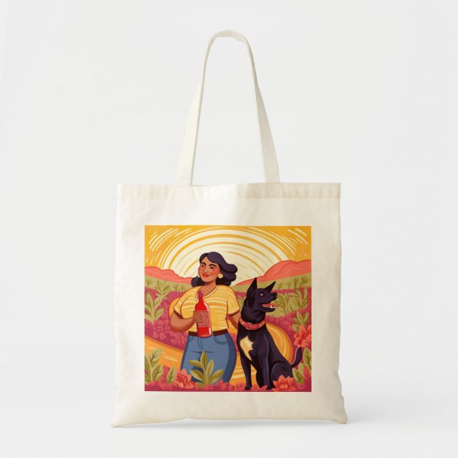 Tote Bag Femme prospère avec Tequila et son chien Secouru F (Devant)