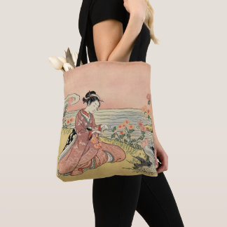 Tote Bag Femme qui ramasse des chrysanthèmes