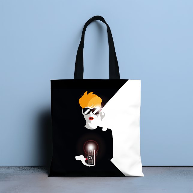 Tote Bag Femme rétro tenant une caméra Pop Art (Créateur téléchargé)