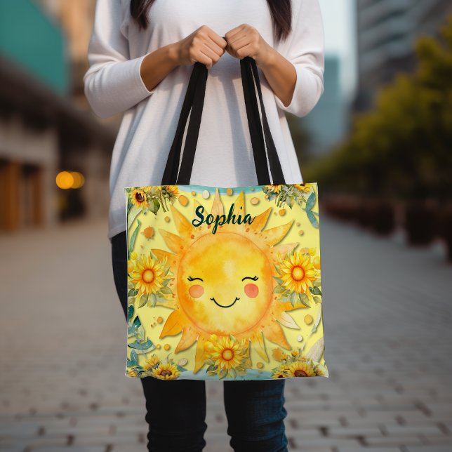 Tote Bag Femme Sunshine & Sunflower avec nom (Créateur téléchargé)