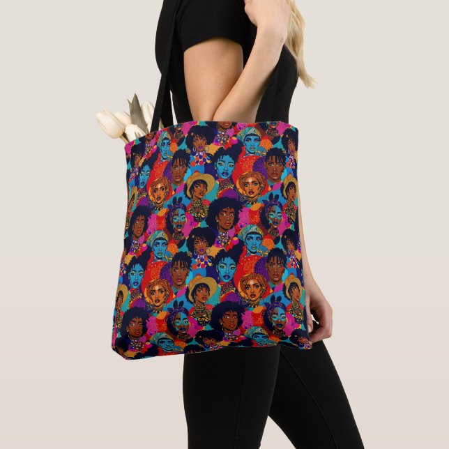 Tote Bag Femmes africaines colorées en bleu (De près)