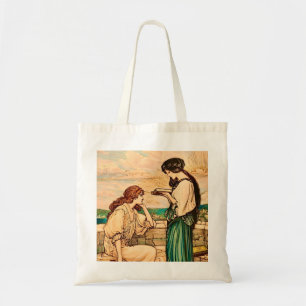 Tote Bag Femmes Art Nouveau vintage lisant au bord de la me