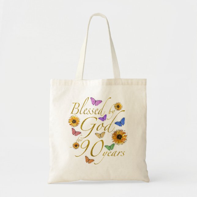 Tote Bag Femmes Béni Par Dieu Pour 90 Ans Papillon Sunflo (Devant)