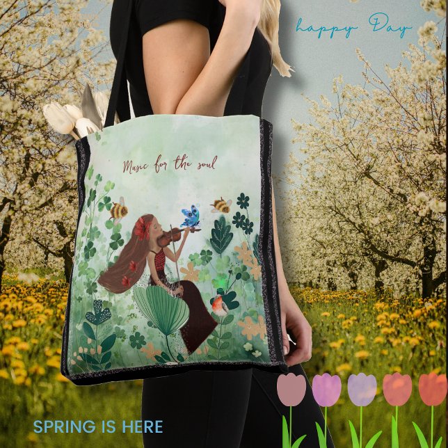 Tote Bag Femmes dans un pré jouant du violon (Women in meadow playing a violin tote bag)