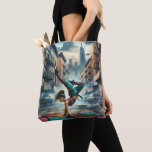 Tote Bag Femmes en action de Breakdancer Silhouette de New<br><div class="desc">Le design montre une scène animée dans laquelle une danseuse de break se produit en pleine balançoire dans la rue. Le personnage principal, la danseuse de rupture, est au milieu d'un puissant support à main.</div>