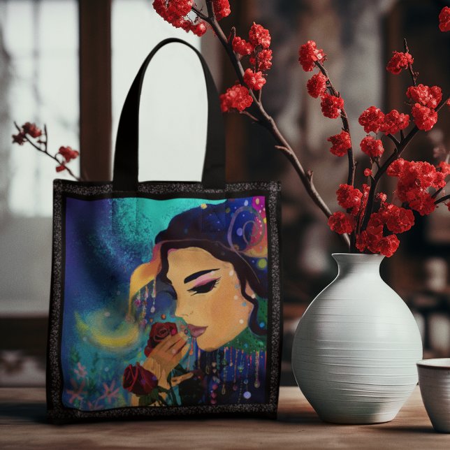Tote Bag Femmes fantaisistes avec des roses (Whimsical women with roses tote bag front page
)