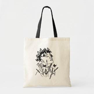 Tote Bag Femmes Fleur Laisser Dark Butterfly Portrait Visag