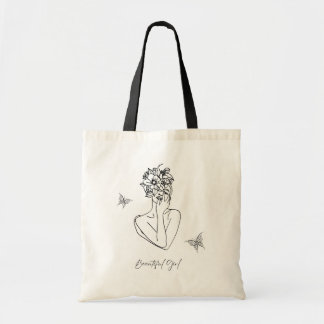 Tote Bag Femmes Flower Papillon Visage Portrait Beau