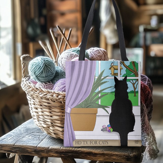 Tote Bag Fenêtre Chat noir regardant dehors (Créateur téléchargé)