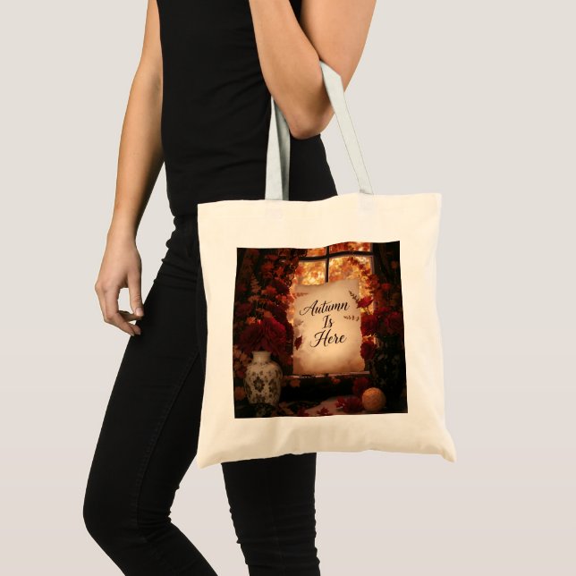 Tote Bag Fenêtre d'automne rustique Typographie d'automne A (Devant (produit))