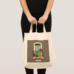 Tote Bag Fenêtre de maison lisboète avec plantes et azulejo