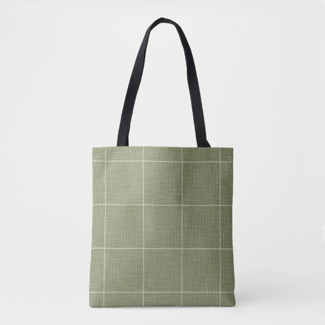 Tote Bag Fenêtre Rustique moderne Plaid Lin Vert (Devant)