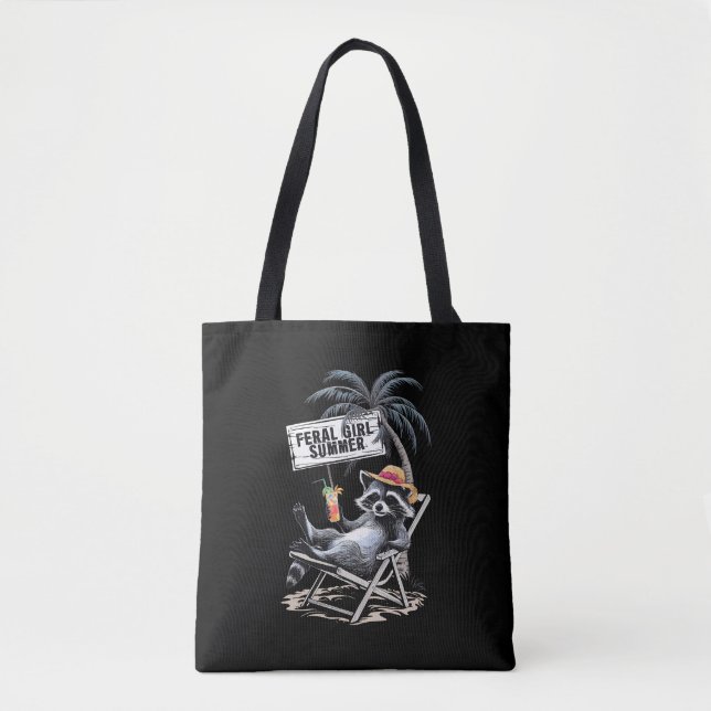 Tote Bag Feral Girl Summer Beach Funny Raccoon (Devant)