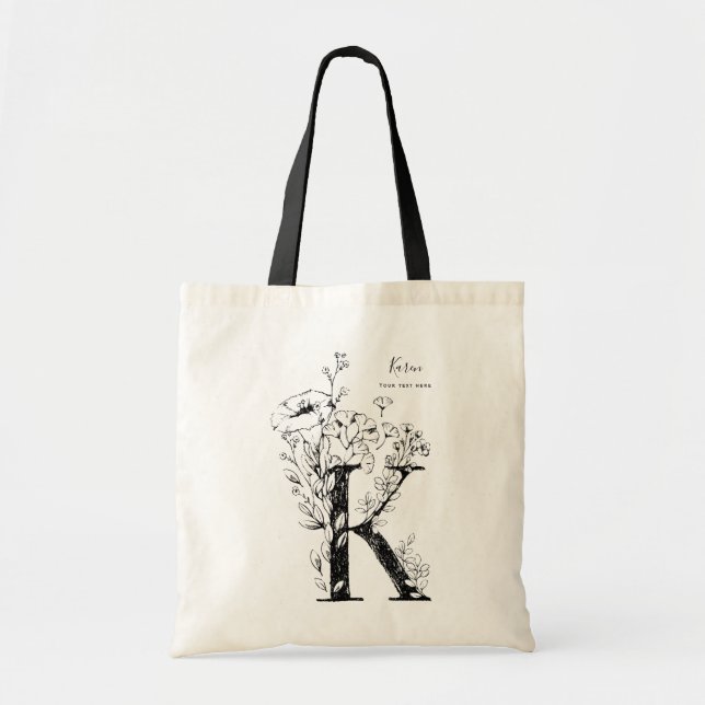 Tote Bag Ferme biologique LETTRE Florale K monogramme (Devant)