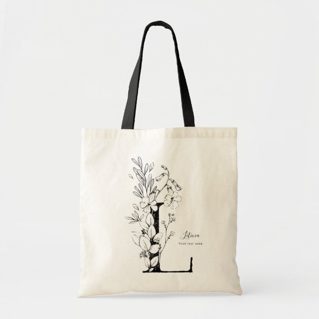 Tote Bag Ferme biologique LETTRE Florale L monogramme (Devant)