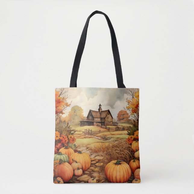 Tote Bag Ferme citrouille automne récolte Thanksgiving (Devant)