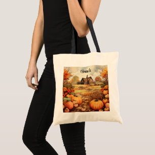 Tote Bag Ferme citrouille automne récolte Thanksgiving