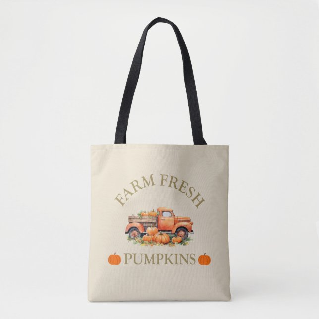 Tote Bag Ferme citrouilles d'aquarelle fraîche automne (Devant)