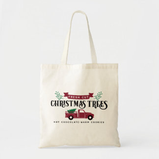 Tote Bag Ferme d'arbres de Noël et camion vintage