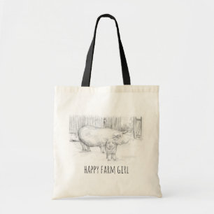 Tote Bag Ferme de porcs Fille Barnyard main tiré animal