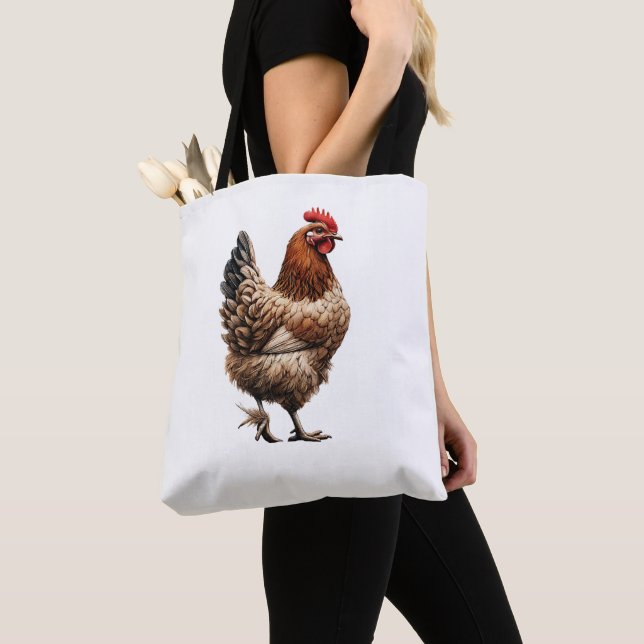 Tote Bag Ferme de poulets de campagne Brown Barnyard Kitche (De près)