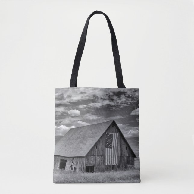 Tote Bag Fermes | BW American Flag Barn Scene (Devant)
