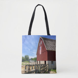 Tote Bag Fermes Grange rouge avec drapeau américain