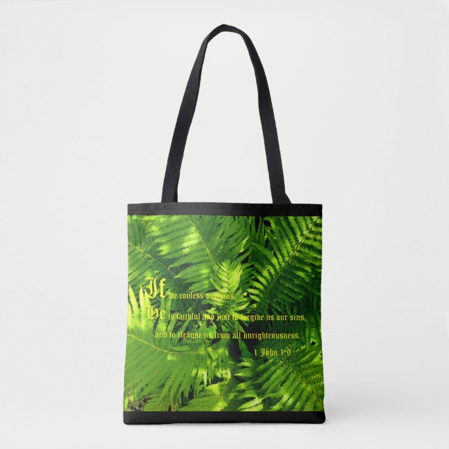 Tote Bag Ferns, 1 Jean 1:9 (Devant)