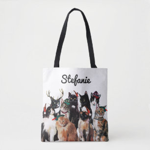 Tote Bag Festif Chats aquarelle Fête Personnalisée