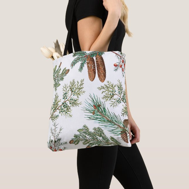 Tote Bag Festif de la forêt de pins de Noël (De près)