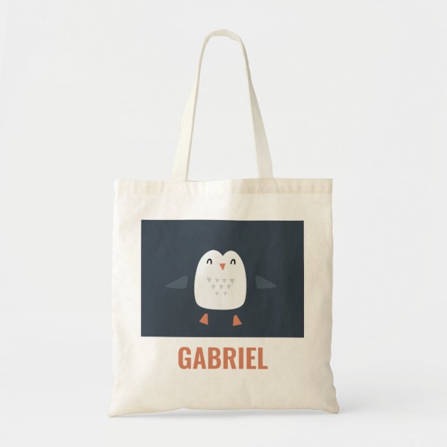 Tote Bag festif drôle petit pingouin personnalisé enfants (Devant)