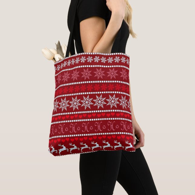 Tote Bag Festif Fête de la neige et conception de rennes (De près)