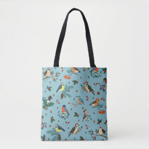 Tote Bag Festif Oiseaux d'hiver Motif de Noël