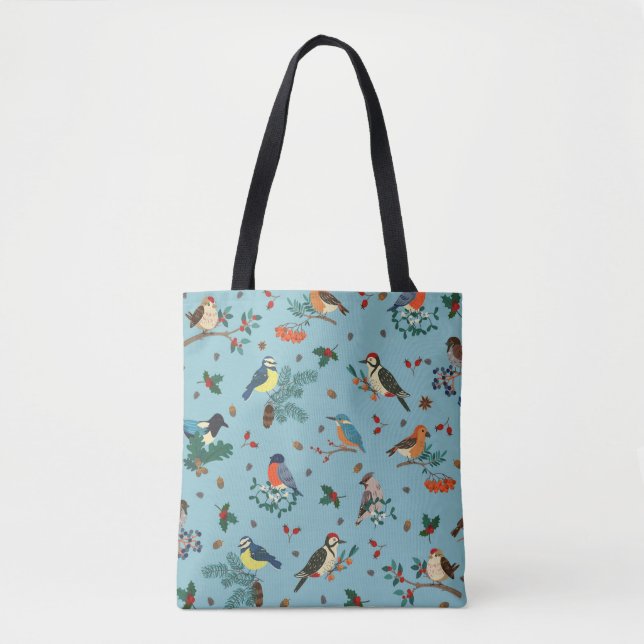 Tote Bag Festif Oiseaux d'hiver Motif de Noël (Devant)