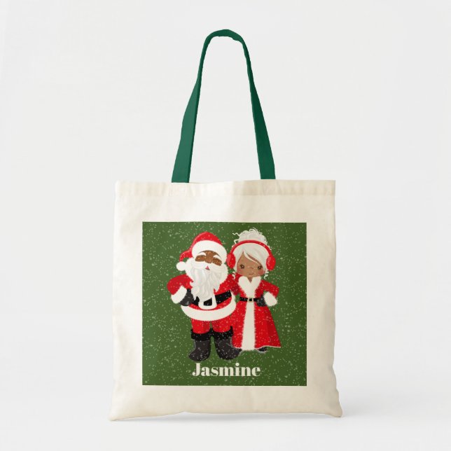 Tote Bag Festive African American Père Noël Mme Claus (Devant)
