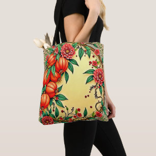 Tote Bag Festive Automne Floral Illustration Design