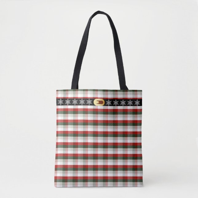 Tote Bag Festive Christmas | Plaid & Snowflake Belt (Devant)