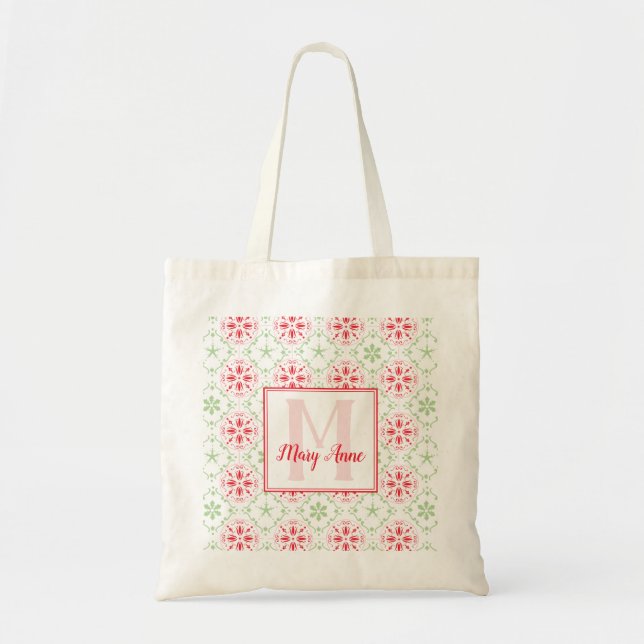 Tote Bag Festive Cute Nordic Motif Holiday Monogramme (Devant)