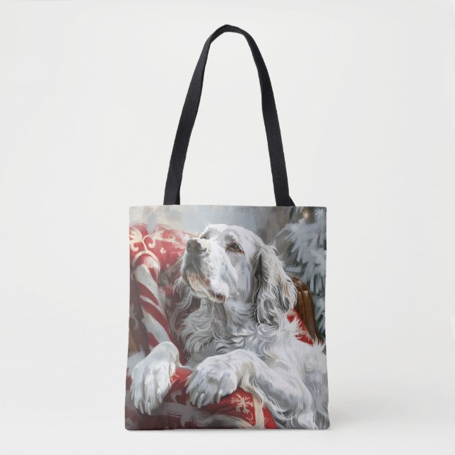 Tote Bag Festive de Noël de Chien Setter anglais (Devant)