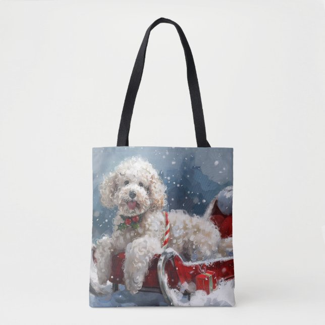 Tote Bag Festive de Noël du chien de caniche (Devant)